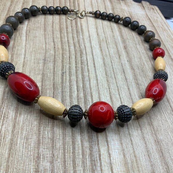 Designed by Paula Red & Brown Beaded Necklace - Picture 5 of 8